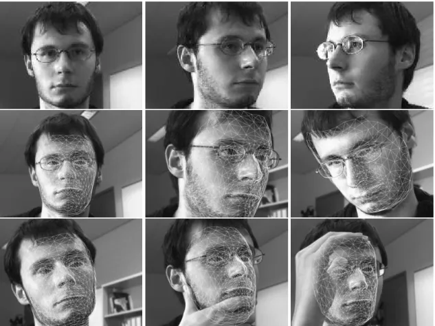 Figure 7: Face pose estimation. First row: the three training images for face pose estimation