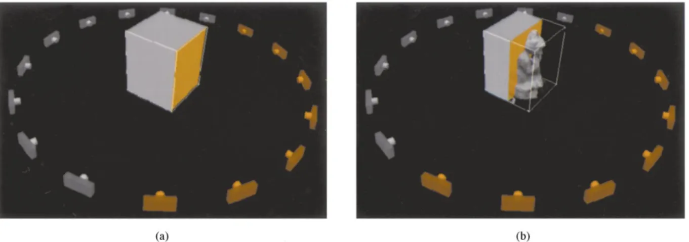 Figure 5. Plane-Sweep Visibility. (a) The plane-sweep algorithm ensures that voxels are visited in order of visibility with respect to all active cameras