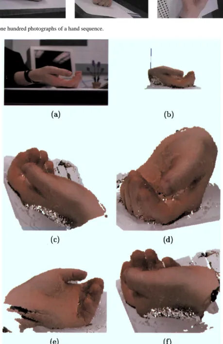 Figure 10. Reconstruction of a hand. An input image is shown in (a) along with views of the reconstruction from the same (b) and other (c)–(f) viewpoints