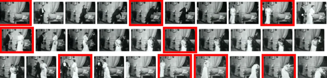 Figure 1. Some frames of the Society Raffles video and the automatically computed representatives of the whole video sequence using our algorithm