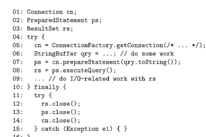Fig. 3. Nested Try-Finally Ohioedge CRM Exception Handling Code (correct).