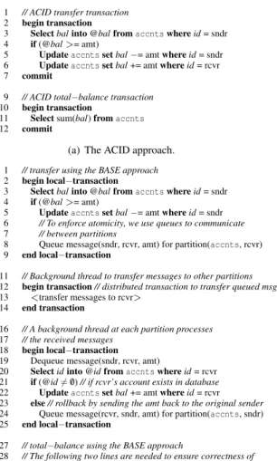 Fig. 1: A simple banking application with two implementa- implementa-tions: (a) ACID and (b) BASE