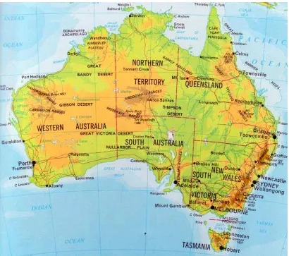 Figure 1-1 Australia and the ‘island-State’ of Tasmania Jacaranda Junior World Atlas (Honour, 1971: 45) 