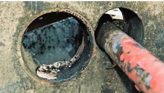 Figure 9 Loss of sealant between penetrating pipe and bund wall 