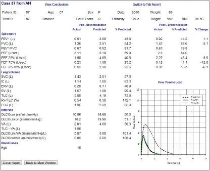 Figure 3-2: Sample lung function report  