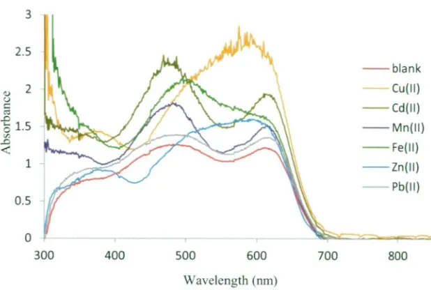 Figure 3.3 — Aqueous UV-Vis absorption of MTB with several divalent metal 