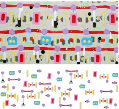 Figure 5: Mairi Ward, Journey, 2009: above, painting detail; below, digital repeat design  