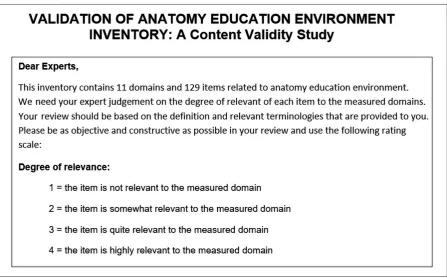 Figure 1: An example of instruction and rating scale in the content validation form to the experts.