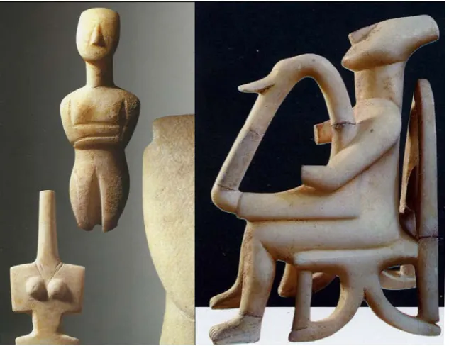 Figure 5 (left) and Figure 6 (right): Cycladic figures, 3rd-2nd millennia BC, marble. 