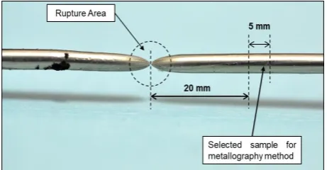Figure 1. The ruptured sample of SAC305 solder wire after tensile test using metallography method 