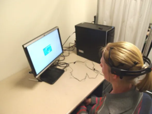 Figure 4: Experimental setup. The instructor sits be- be-hind the curtain to minimize interaction during the  ex-periments