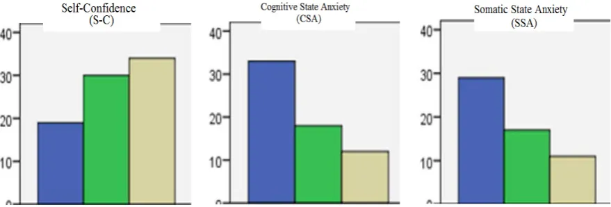 Figure 1:  James’s pre-mid- and post-intervention scores on Competitive State Anxiety Inventory (CSAI-2).