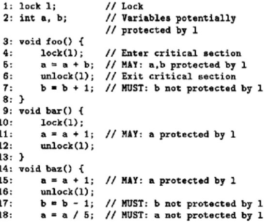 Figure 1:  A contrived, useful-only-for-illustration exam-  ple  of locks  a n d   variables 