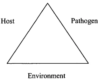 Figure 1.1: Disease triangle concept showing the interaction between the 