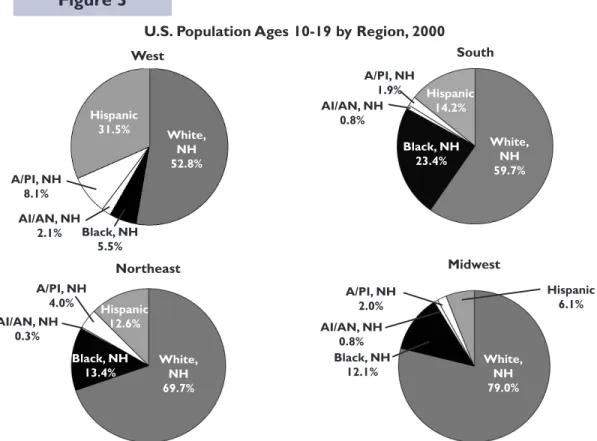 Figure 3 West White, NH 52.8% Black, NH 5.5%AI/AN, NH2.1%A/PI, NH8.1% Hispanic31.5% White,NH59.7%AI/AN, NH0.8%A/PI, NH1.9%Hispanic14.2%South Northeast MidwestBlack, NH23.4% White, NH 69.7%AI/AN, NH0.3%A/PI, NH4.0%Hispanic12.6%Black, NH13.4% White,NH79.0%AI
