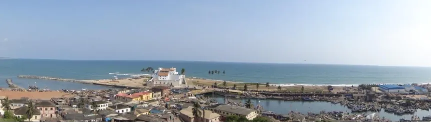 Figure 3.2  St. George’s (Elmina) Castle from Fort Saint Jago A View of St. George’s Castle and Elmina’s lagoon from the strategically placed defensive fort on top of Saint Jago Hill, the namesake of the fort (van Dantzig 16)