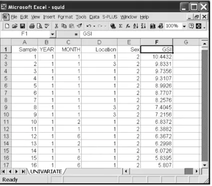 Fig. 2.2 Example of the organisation of a dataset in Excel prior to importing it into R