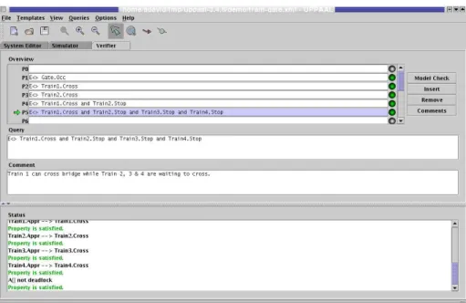 Fig. 12. View of the verification tab for the train gate example.