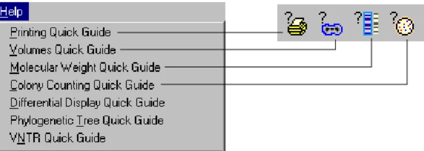 Fig. 2-5.  Quick Guides listed on Help menu and main toolbar.
