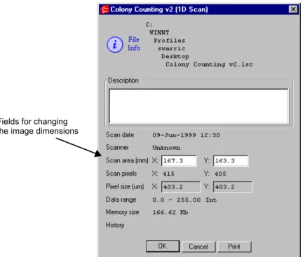 Fig. 2-11.  Image Info dialog box with fields for changing the image dimensions.