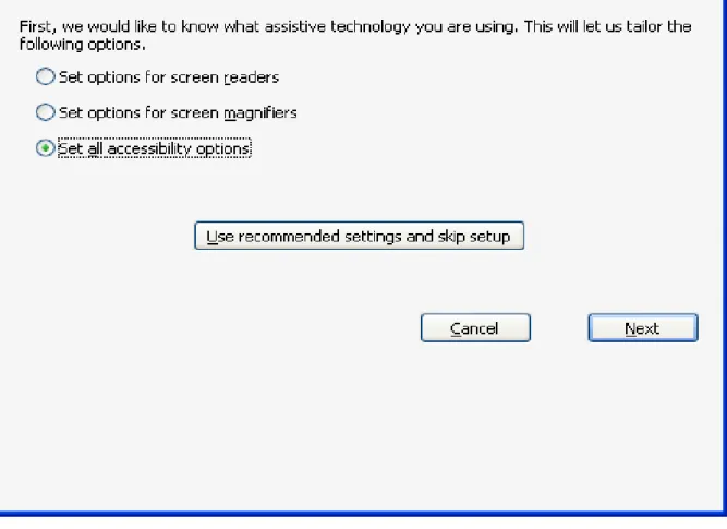 Figure 1: Accessibility Setup Assistant First Screen