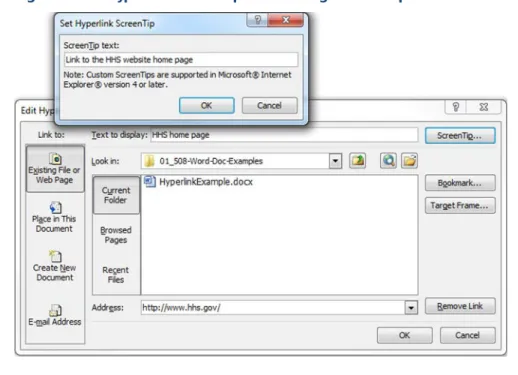 Figure 15. Sentence showing Link Text and Screen Tip for website 