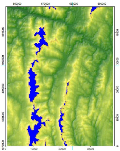 Figure 4. Final Mad River map with high areas highlighted.