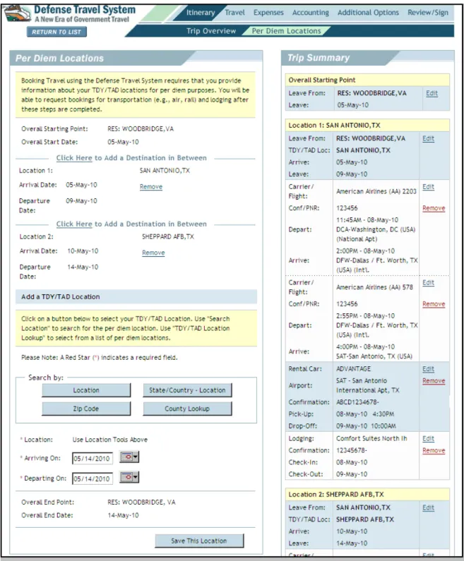 Figure 4-6: Per Diem Locations Screen, Location 2 Added