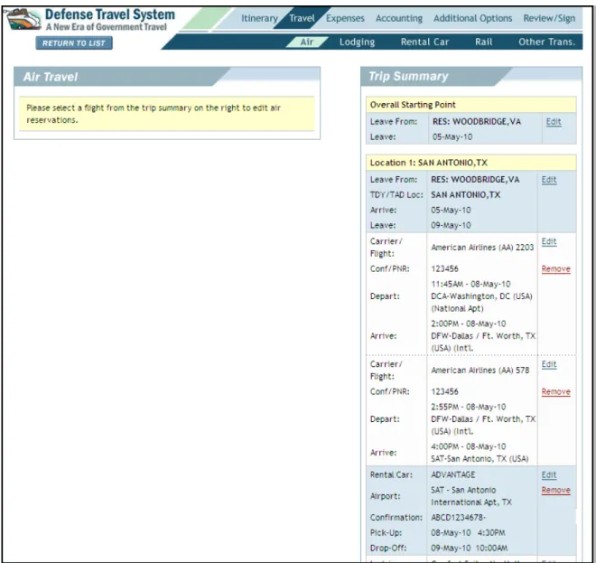 Figure 4-8: Air Travel Screen