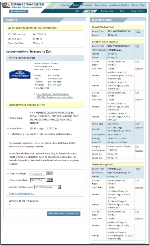 Figure 4-11: Edit Lodging Screen