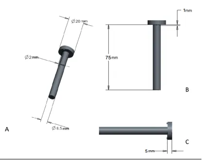 Figure 4.1. Rod designed using CAD software. It is placed in the center of the mold, allowing for construction of patent inner lumen of tube