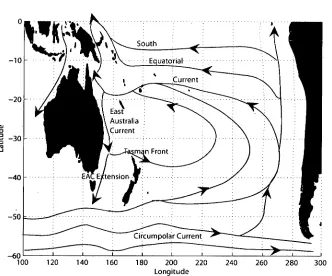 Figure 1.1: A schematic of the South Pacific wind driven circulation 