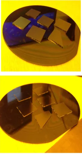 Figure 2.8   Photograph of samples (top) before thinning down the Si substrate (bottom) after thinning down