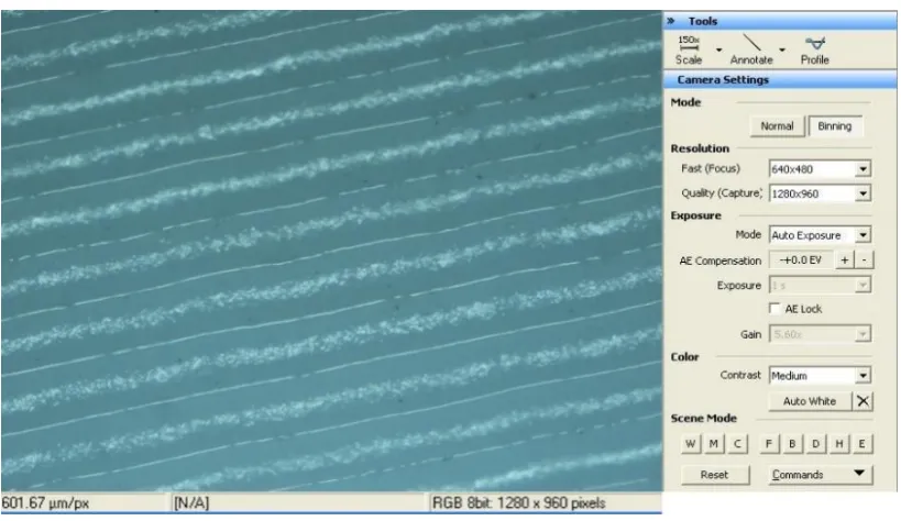 Figure 3: An image of the flat surface for sample 1 taken by microscope with magnification factor of 50X 