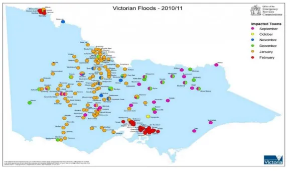 Fig. 6 - Victorian floods from September 2010 to February 2011     (Courtesy of Office of the Emergency Services Commissioner, Victoria, Australia)