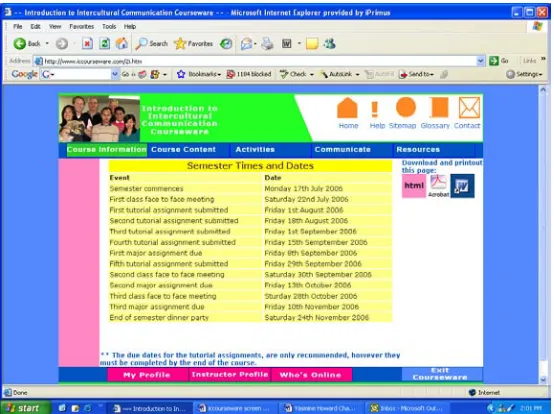 Figure 4.4.7b: Course Information: Semester Times and Dates 