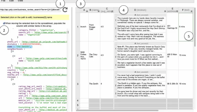 Figure 2 shows the screenshot of Gneiss. At the left is a  source panel that displays raw data returned from a web  ser-vice