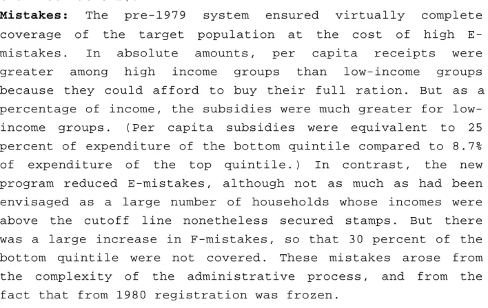 Table 6: E and F-Mistakes in Sri Lanka a  (In Percentages) Pre-1979 rice subsidies