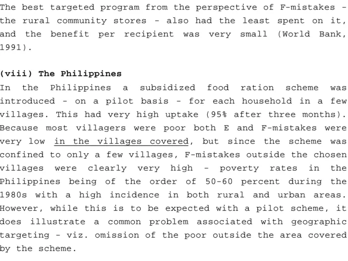 Table 9: E' and F-Mistakes in The Philippines Pilot Scheme (In Percentages)
