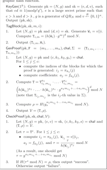 Figure 2: S-PDP: a PDP scheme with strong data possession guarantee