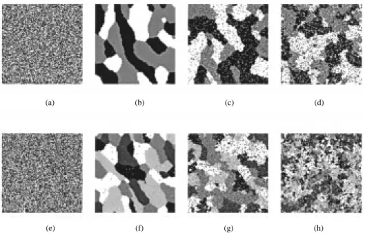 Fig. 1. Image simulation by the FGM model and the GHMRF model. The first row shows the 3-class case