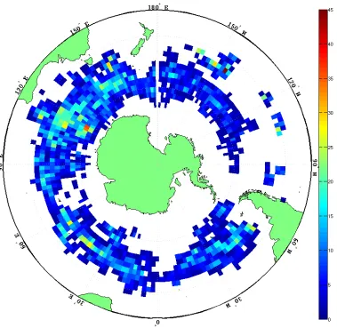 Figure 7.4: Circumpolar density of data points (by descent location) in 2° by 2° cells