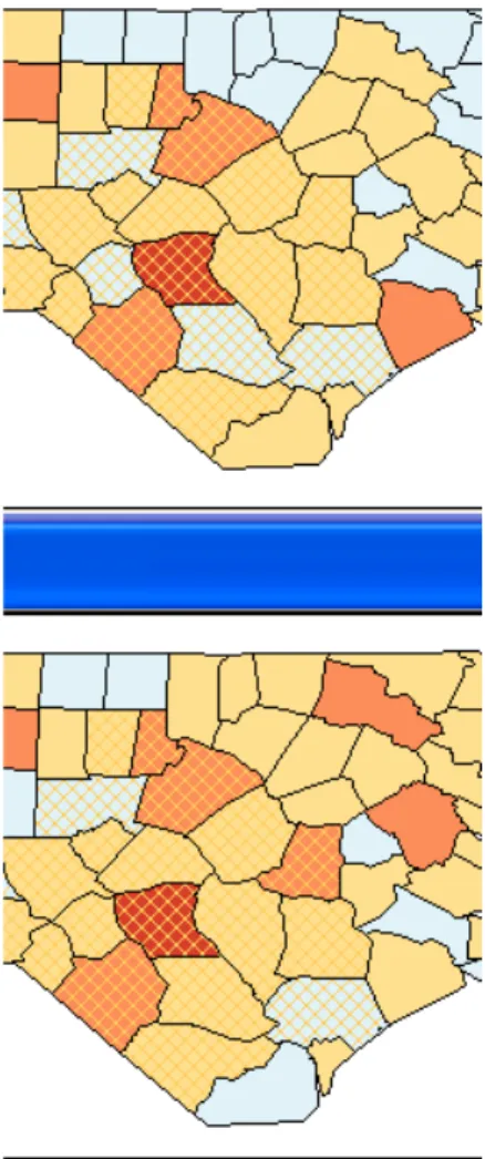Figure 2.7: Selected counties in linked maps.