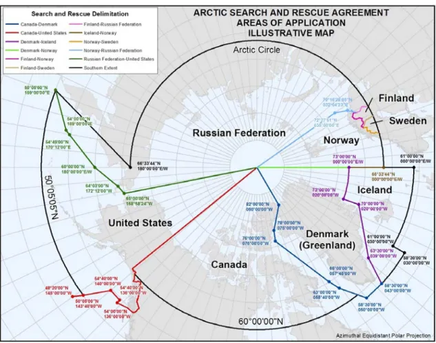 Figure 4. Illustrative Map of Arctic SAR Areas in Arctic SAR Agreement  (Based on geographic coordinates listed in the agreement) 
