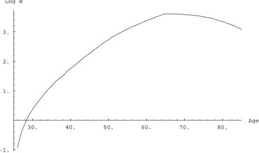 Figure 4: Age Profile of Log Wealth for the 99th Percentile, HSZ Model