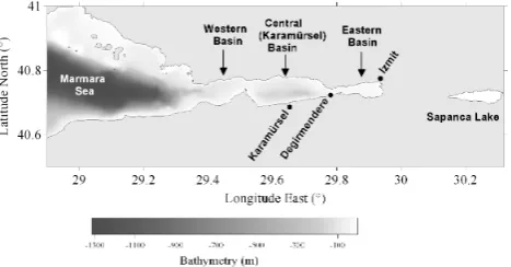 Fig. 5.The Izmit Gulf with its basins in the Maramara sea.Deˇgirmendere is located in the south-eastern coast close to the endof the Karam¨ursel Basin.