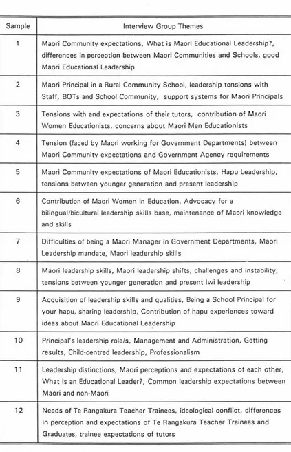 Table 4: Main themes discerned by interview groups 