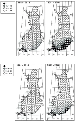 Fig. 7. Change of spatial distri-bution of frequency of reaching vegetative maturity for cv