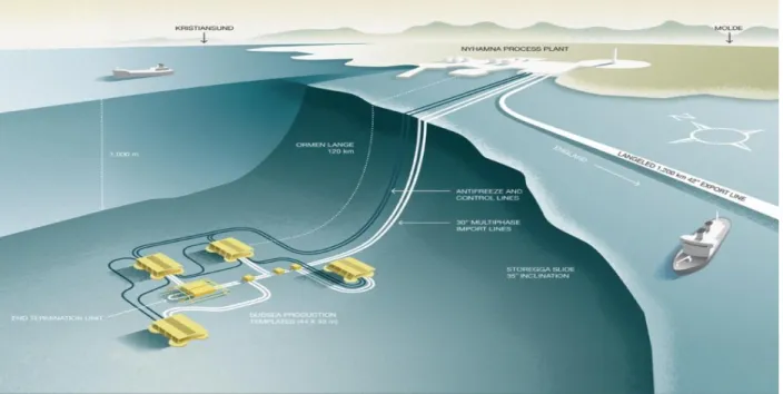 Figure 1: Subsea field systems are characterized by a large network of wells, flowlines  and manifolds
