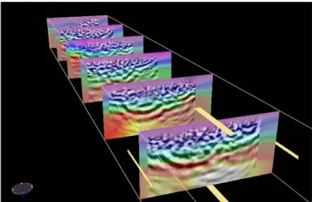 Figure 6:  Seismic Velocity Subsurface Model.  The top of each of the six cross-sections indicates ground surface with increasing  depth on the y-axis